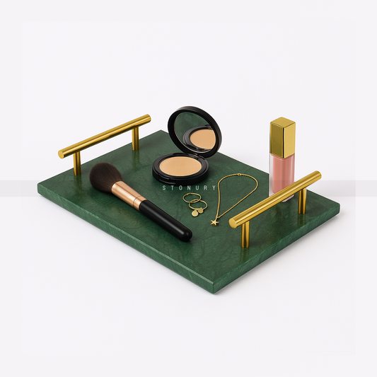 Luxury Green Marble Vanity Tray with Gold Handles