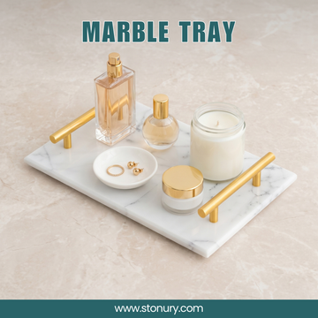 Luxury White Marble Vanity Tray with Gold Handles
