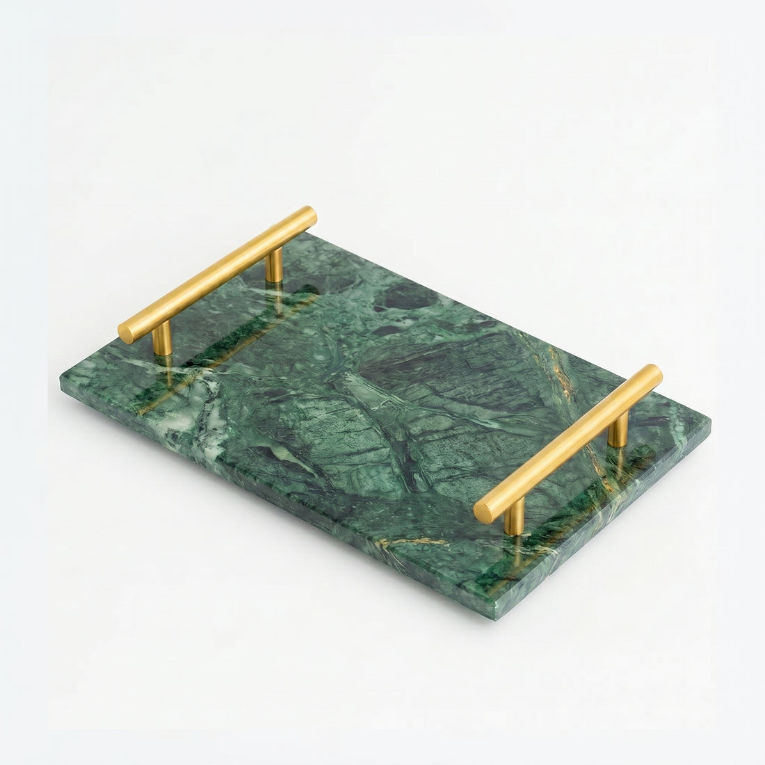 Luxury Green Marble Vanity Tray with Gold Handles