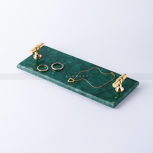 Luxury Green Marble Tray with Golden Handles