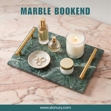 Luxury Green Marble Vanity Tray with Gold Handles