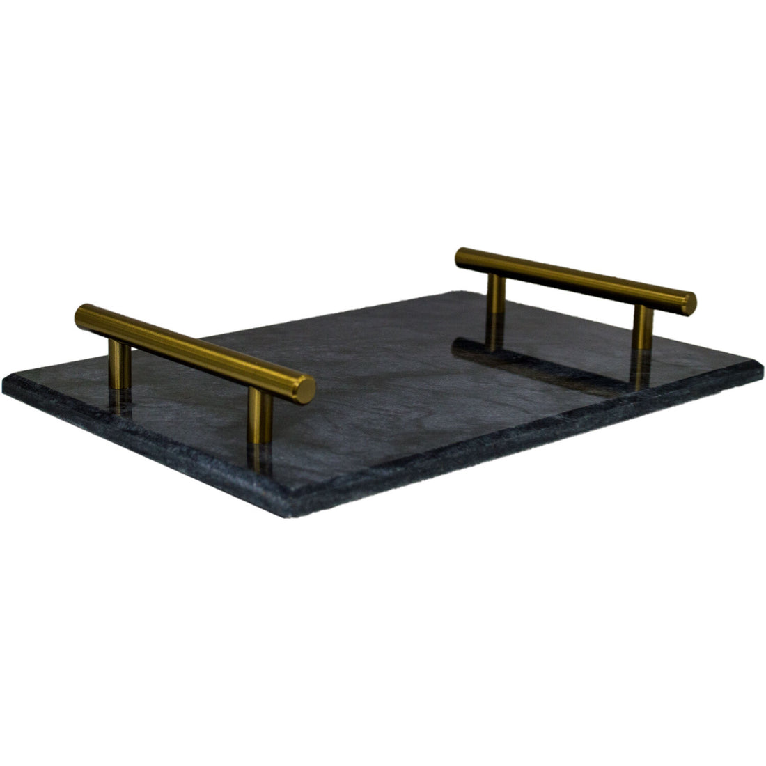 Luxury Black Marble Vanity Tray with Gold Handles