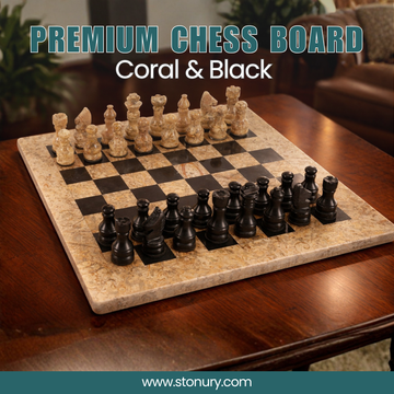 Premium Coral Handmade & Marble Black Marble Chess Set