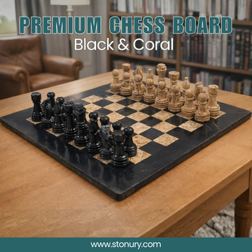 Premium Black & Coral Handmade Marble Chess Set