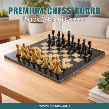Premium Black & Multi Green Handmade Marble Chess Set