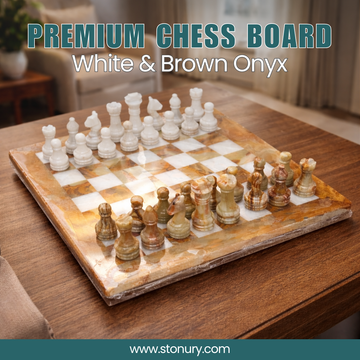 Premium White and Brown Onyx Marble Chess Set