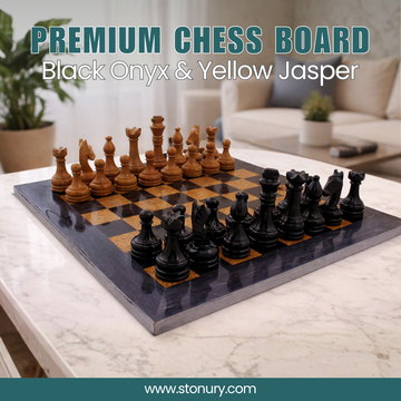 Premium Black Onyx & Yellow Jasper Chess Board