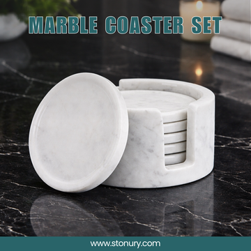 White Marble Coaster Set of 6 with Holder