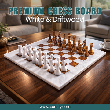 Premium White and Driftwood Chess Board Set