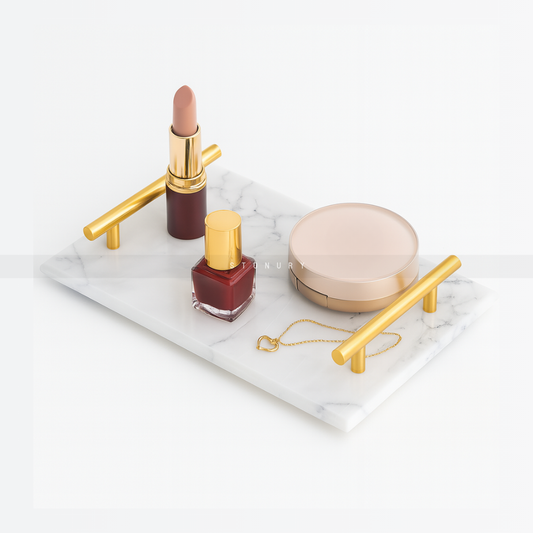 Luxury White Marble Vanity Tray with Gold Handles