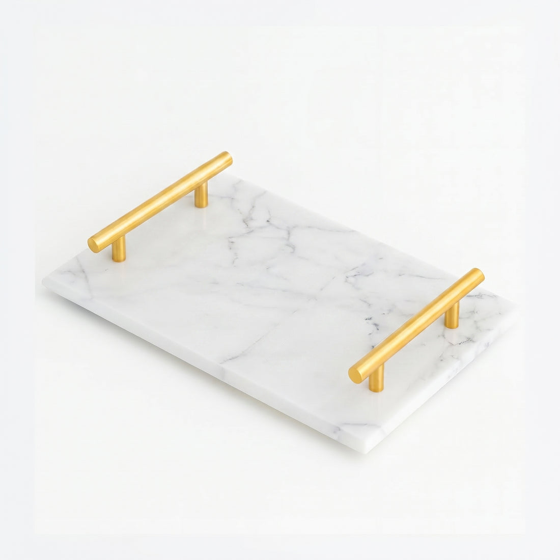 Luxury White Marble Vanity Tray with Gold Handles