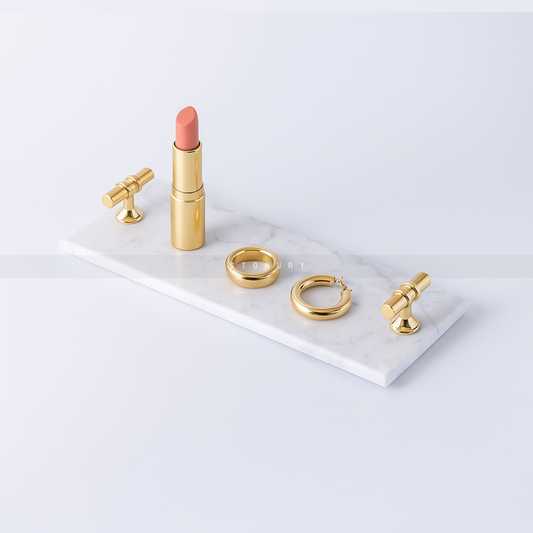 Luxury White Marble Tray with Golden Handles
