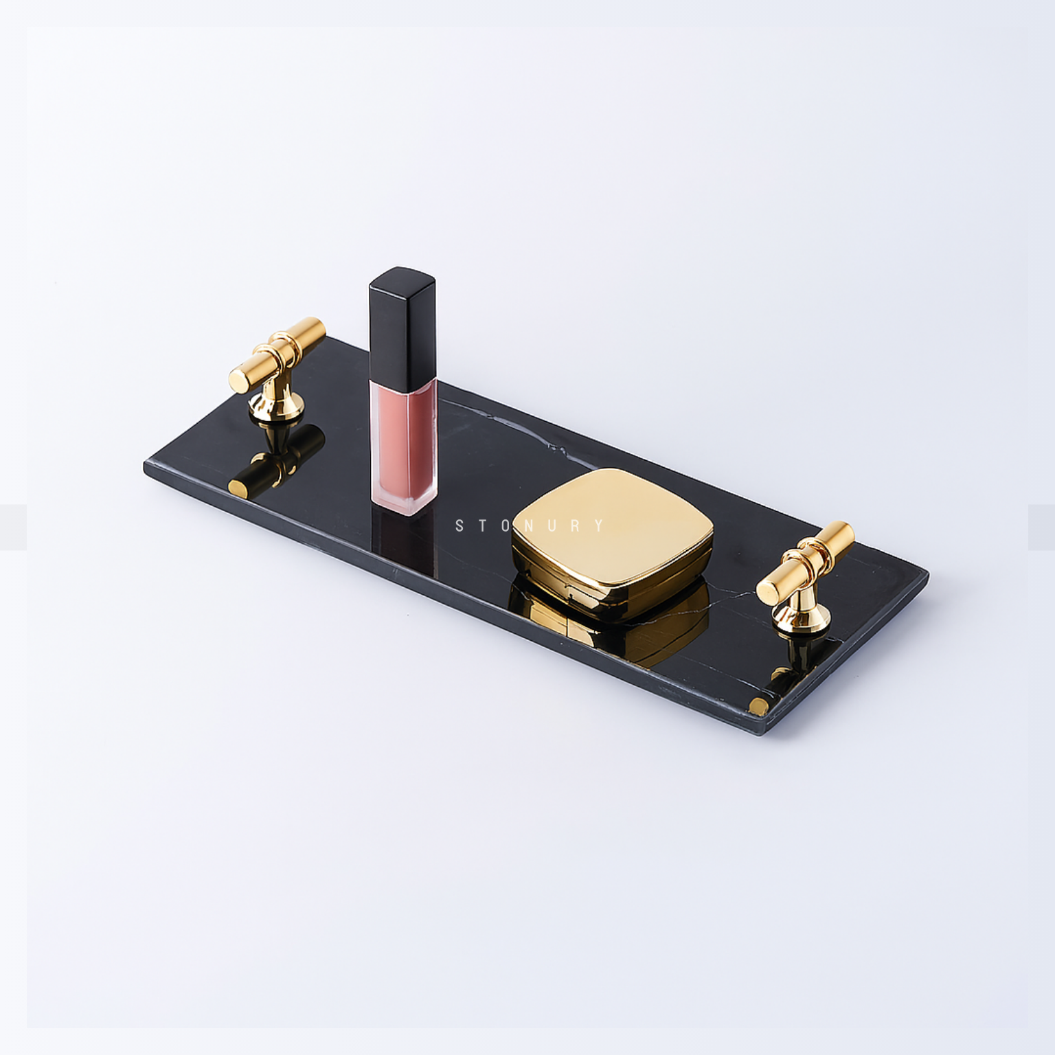 Small Black Marble Tray with Golden Handle